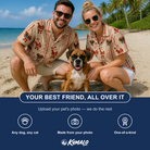 Friends in matching Men's Jolly Jingle Custom Dog Face Hawaiian Shirt — a group gift photo