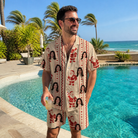Real-life photo of someone wearing Men's Jolly Jingle Custom Face Shirt & Shorts Set — custom faces printed all-over