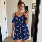 Real-life photo of someone wearing Women's Boxed Bliss Custom Face Off-Shoulder Dress — custom faces printed all-over