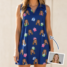 Woman wearing Women's Boxed Bliss Custom Face V-Neck Dress — custom faces printed all-over