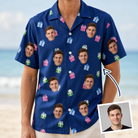 Man wearing Men's Boxed Bliss Custom Face Hawaiian Shirt — custom faces printed all-over
