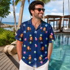 Real-life photo of someone wearing Men's Boxed Bliss Custom Face Hawaiian Shirt — custom faces printed all-over