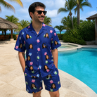 Real-life photo of someone wearing Men's Boxed Bliss Custom Face Shirt & Shorts Set — custom faces printed all-over