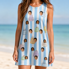 Model wearing Women's Icing Illusion Custom Face Tank Dress printed with kids' faces