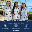 Friends in matching Women's Icing Illusion Custom Face Hawaiian Shirt — a group gift photo