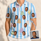 Man wearing Men's Icing Illusion Custom Face Polo Shirt — custom faces printed all-over