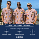 Friends in matching Men's Toot Suite Custom Face Hawaiian Shirt — a group gift photo