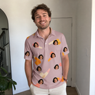 Real-life photo of someone wearing Men's Toot Suite Custom Face Polo Shirt — custom faces printed all-over