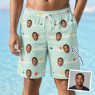 Man wearing Men's Birthday Bling Custom Face Beach Shorts — custom faces printed all-over