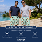 Friends in matching Men's Birthday Bling Custom Face Beach Shorts — a group gift photo
