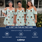 Friends in matching Women's Birthday Bling Custom Face Off-Shoulder Dress — a group gift photo