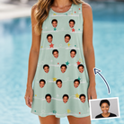 Woman wearing Women's Birthday Bling Custom Face Tank Dress — custom faces printed all-over