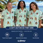 Friends in matching Women's Birthday Bling Custom Face Hawaiian Shirt — a group gift photo