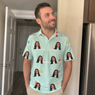 Real-life photo of someone wearing Men's Birthday Bling Custom Face Polo Shirt — custom faces printed all-over