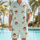 Model wearing Men's Birthday Bling Custom Face Shirt & Shorts Set printed with kids' faces