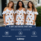 Friends in matching Women's Taffy Twirl Custom Face Off-Shoulder Dress — a group gift photo