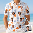 Man wearing Men's Taffy Twirl Custom Face Polo Shirt — custom faces printed all-over