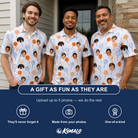 Friends in matching Men's Taffy Twirl Custom Face Polo Shirt — a group gift photo