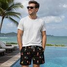 Real-life photo of someone wearing Men's Hooray Hats Custom Face Beach Shorts — custom faces printed all-over