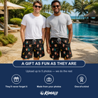 Friends in matching Men's Hooray Hats Custom Face Beach Shorts — a group gift photo