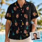 Man wearing Men's Hooray Hats Custom Face Hawaiian Shirt — custom faces printed all-over
