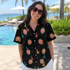 Real-life photo of someone wearing Women's Hooray Hats Custom Face Hawaiian Shirt — custom faces printed all-over