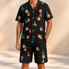 Model wearing Men's Hooray Hats Custom Face Shirt & Shorts Set printed with kids' faces