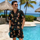 Real-life photo of someone wearing Men's Hooray Hats Custom Face Shirt & Shorts Set — custom faces printed all-over