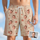 Man wearing Men's Glow Gala Custom Face Beach Shorts — custom faces printed all-over