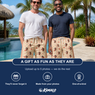 Friends in matching Men's Glow Gala Custom Face Beach Shorts — a group gift photo