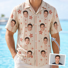 Man wearing Men's Glow Gala Custom Face Hawaiian Shirt — custom faces printed all-over