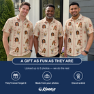 Friends in matching Men's Glow Gala Custom Face Polo Shirt — a group gift photo
