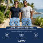 Friends in matching Men's Sprinkle Scoops Custom Face Beach Shorts — a group gift photo