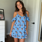Real-life photo of someone wearing Women's Sprinkle Scoops Custom Face Off-Shoulder Dress — custom faces printed all-over