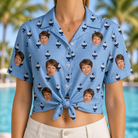 Woman wearing Women's Sprinkle Scoops Custom Face Hawaiian Shirt tied at the waist