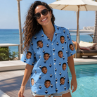 Real-life photo of someone wearing Women's Sprinkle Scoops Custom Face Hawaiian Shirt — custom faces printed all-over