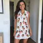 Real-life photo of someone wearing Women's Wishful Scoops Custom Face V-Neck Dress — custom faces printed all-over