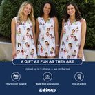 Friends in matching Women's Wishful Scoops Custom Face V-Neck Dress — a group gift photo