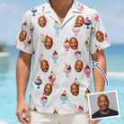 Man wearing Men's Wishful Scoops Custom Face Hawaiian Shirt — custom faces printed all-over