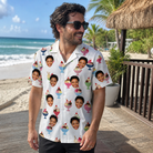 Real-life photo of someone wearing Men's Wishful Scoops Custom Face Hawaiian Shirt — custom faces printed all-over