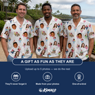 Friends in matching Men's Wishful Scoops Custom Face Hawaiian Shirt — a group gift photo