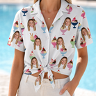 Woman wearing Women's Wishful Scoops Custom Face Hawaiian Shirt tied at the waist