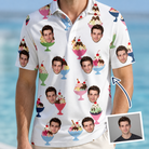 Man wearing Men's Wishful Scoops Custom Face Polo Shirt — custom faces printed all-over