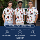 Friends in matching Men's Wishful Scoops Custom Face Polo Shirt — a group gift photo