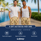 Friends in matching Men's Candle Confetti Custom Face Beach Shorts — a group gift photo