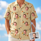 Man wearing Men's Candle Confetti Custom Face Hawaiian Shirt — custom faces printed all-over