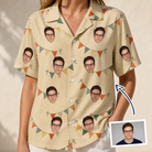 Woman wearing Women's Candle Confetti Custom Face Hawaiian Shirt — custom faces printed all-over