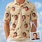 Man wearing Men's Candle Confetti Custom Face Polo Shirt — custom faces printed all-over