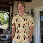 Real-life photo of someone wearing Men's Candle Confetti Custom Face Polo Shirt — custom faces printed all-over