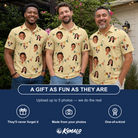 Friends in matching Men's Candle Confetti Custom Face Polo Shirt — a group gift photo